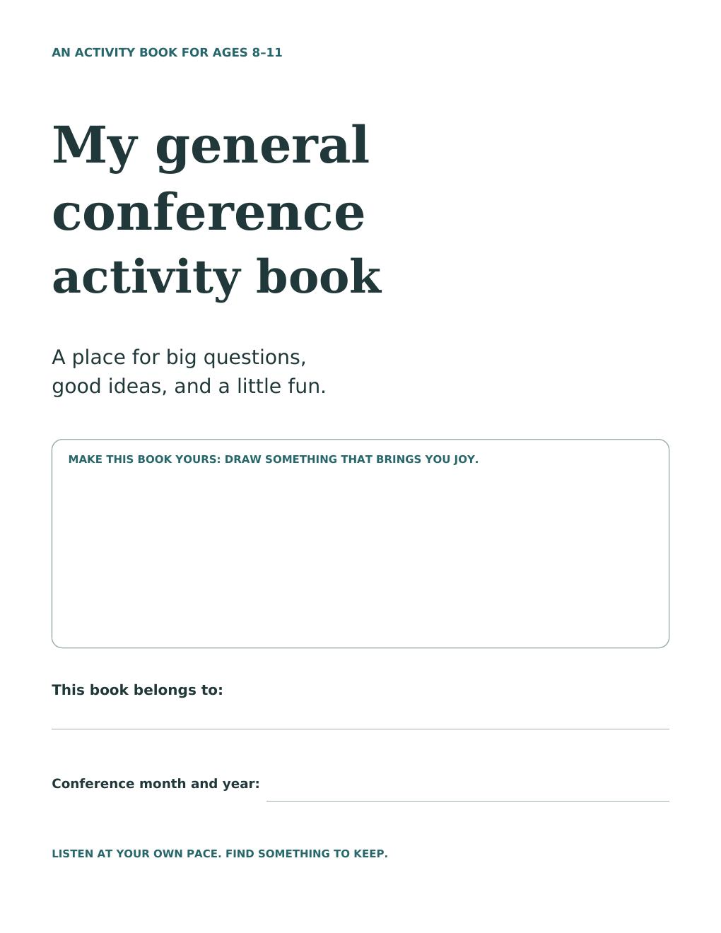 Cover of the My General Conference Activity Book printable workbook